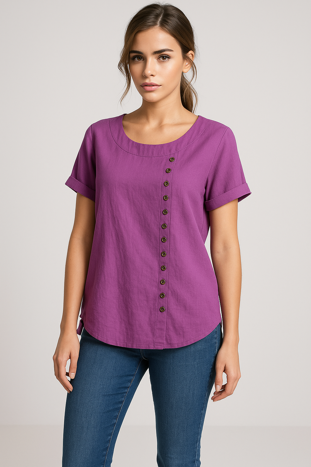 Chemise Homme Lin Casual d'été avec Boutons, Manches Longues, Respirante