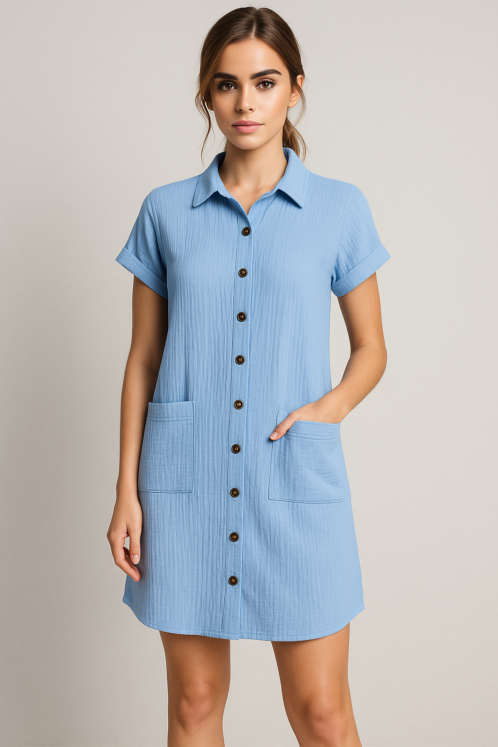 Robe-chemise en coton gaufré avec boutons en coton pour femme