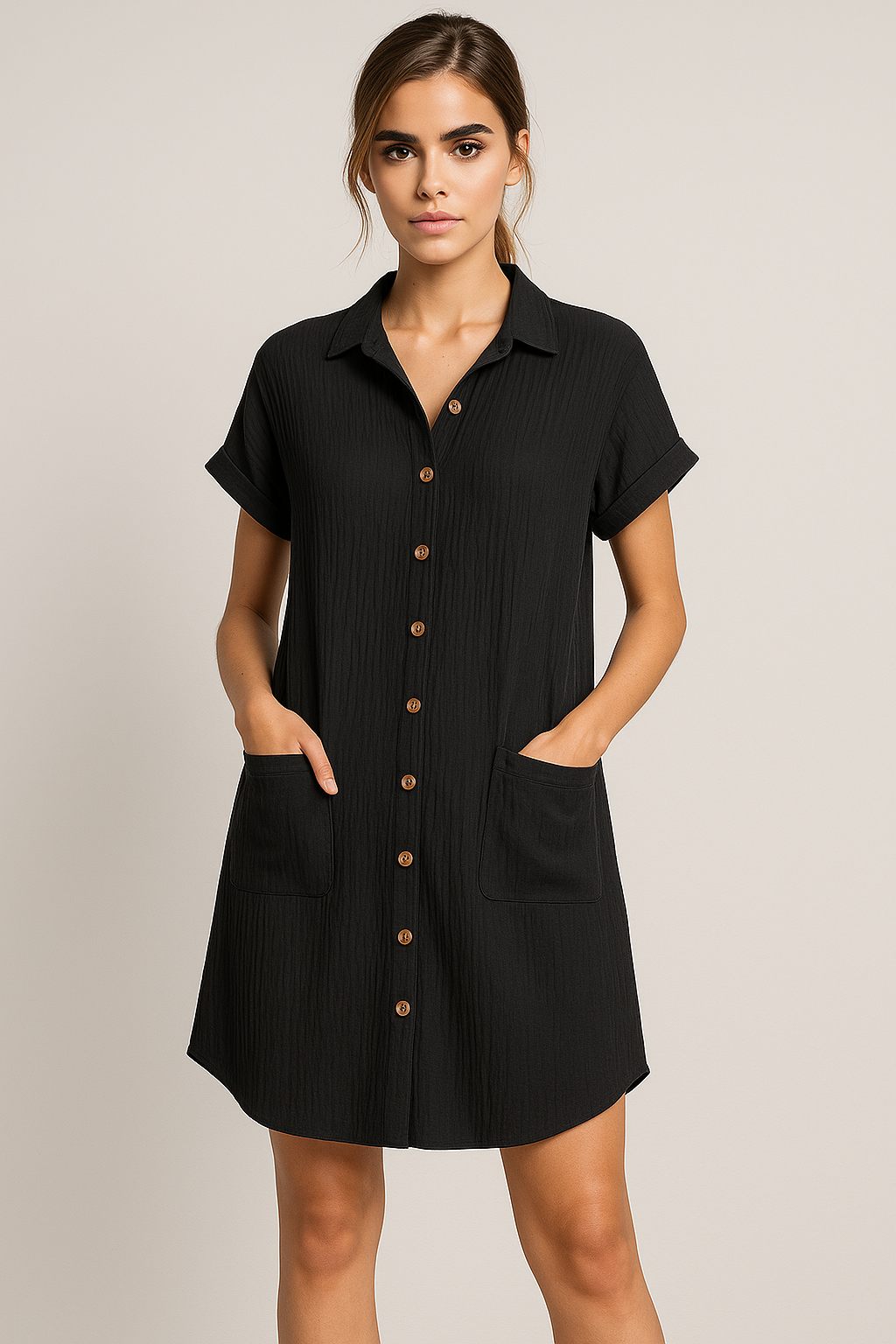 Robe-chemise en coton gaufré avec boutons en coton pour femme