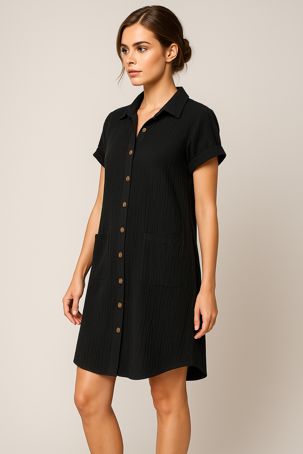Robe-chemise en coton gaufré avec boutons en coton pour femme