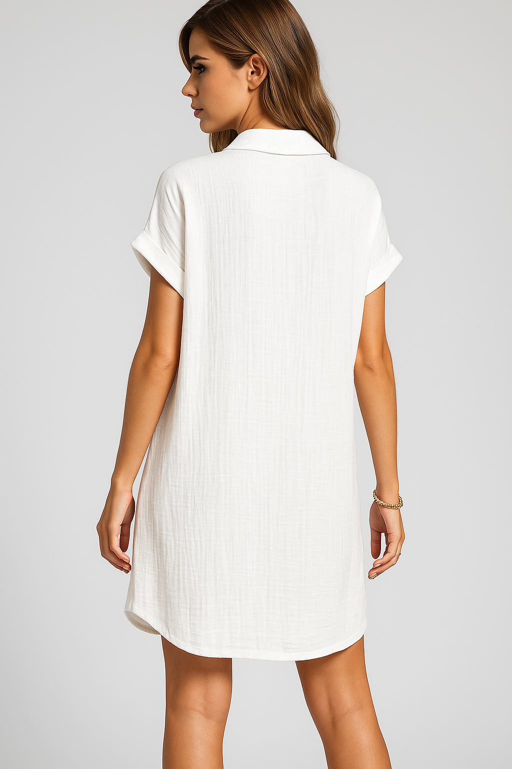 Robe-chemise en coton gaufré avec boutons en coton pour femme
