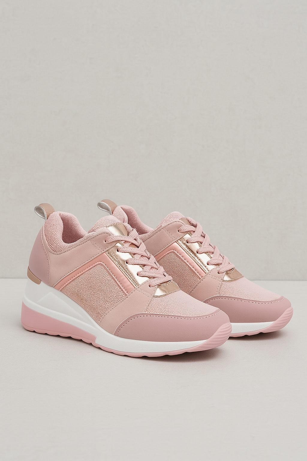 Sneakers Femme Noires à talon compensé 8cm, Détails métalliques, Confortables et élégantes