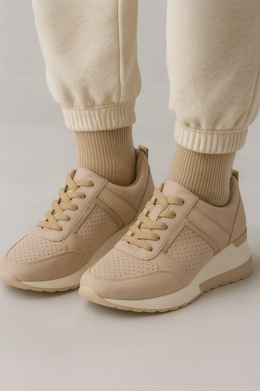 Sneakers Femme Noires à talon compensé 8cm, Détails métalliques, Confortables et élégantes