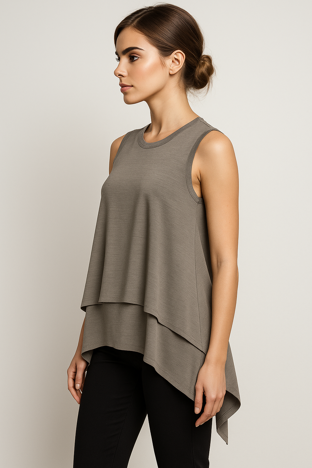 Top Femme Asymétrique Fluide Noir Élégant Sans Manches S-XL