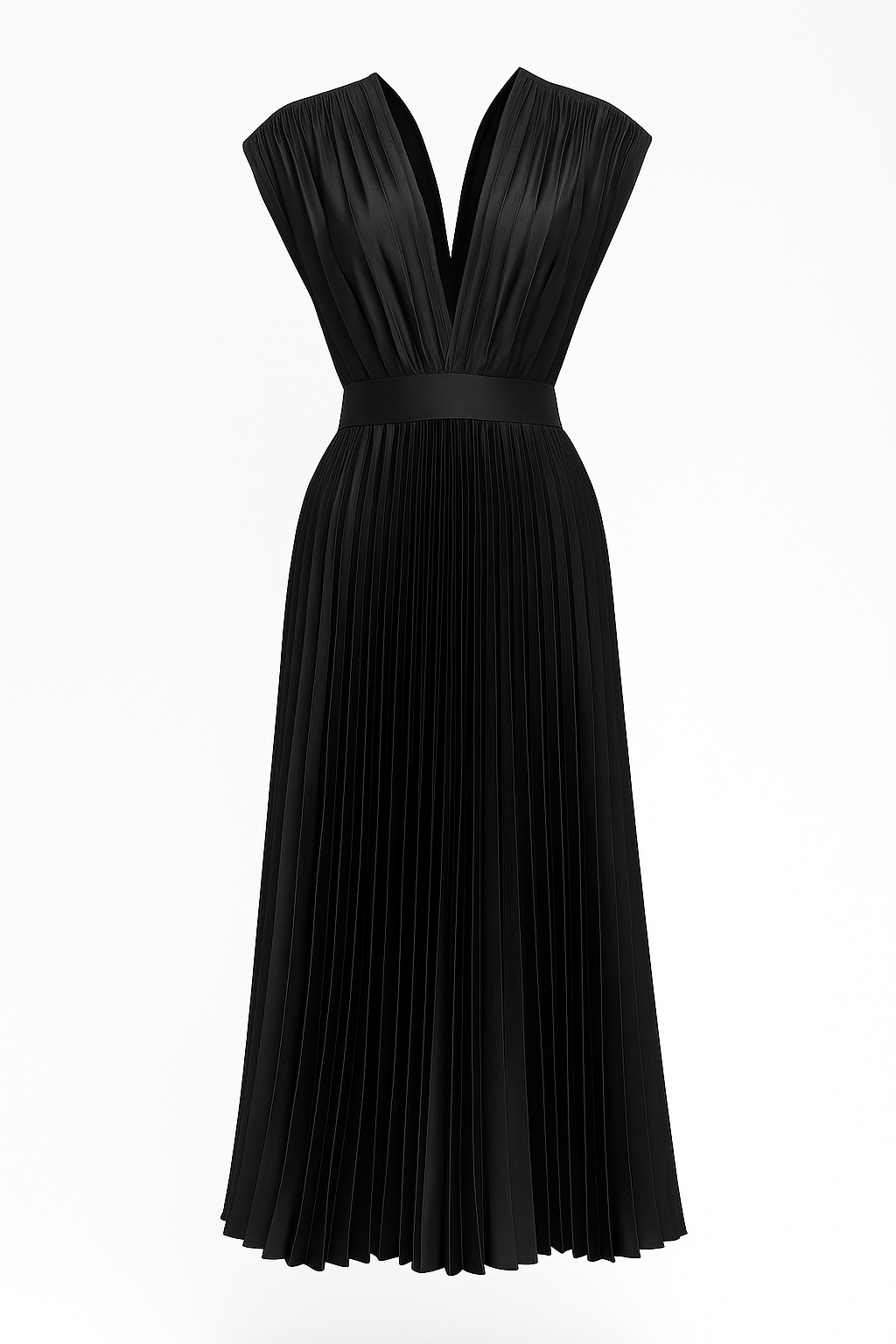 Robe Midi Femme Élégante Plissée avec Décolleté en V - Parfaite pour Chaque Occasion