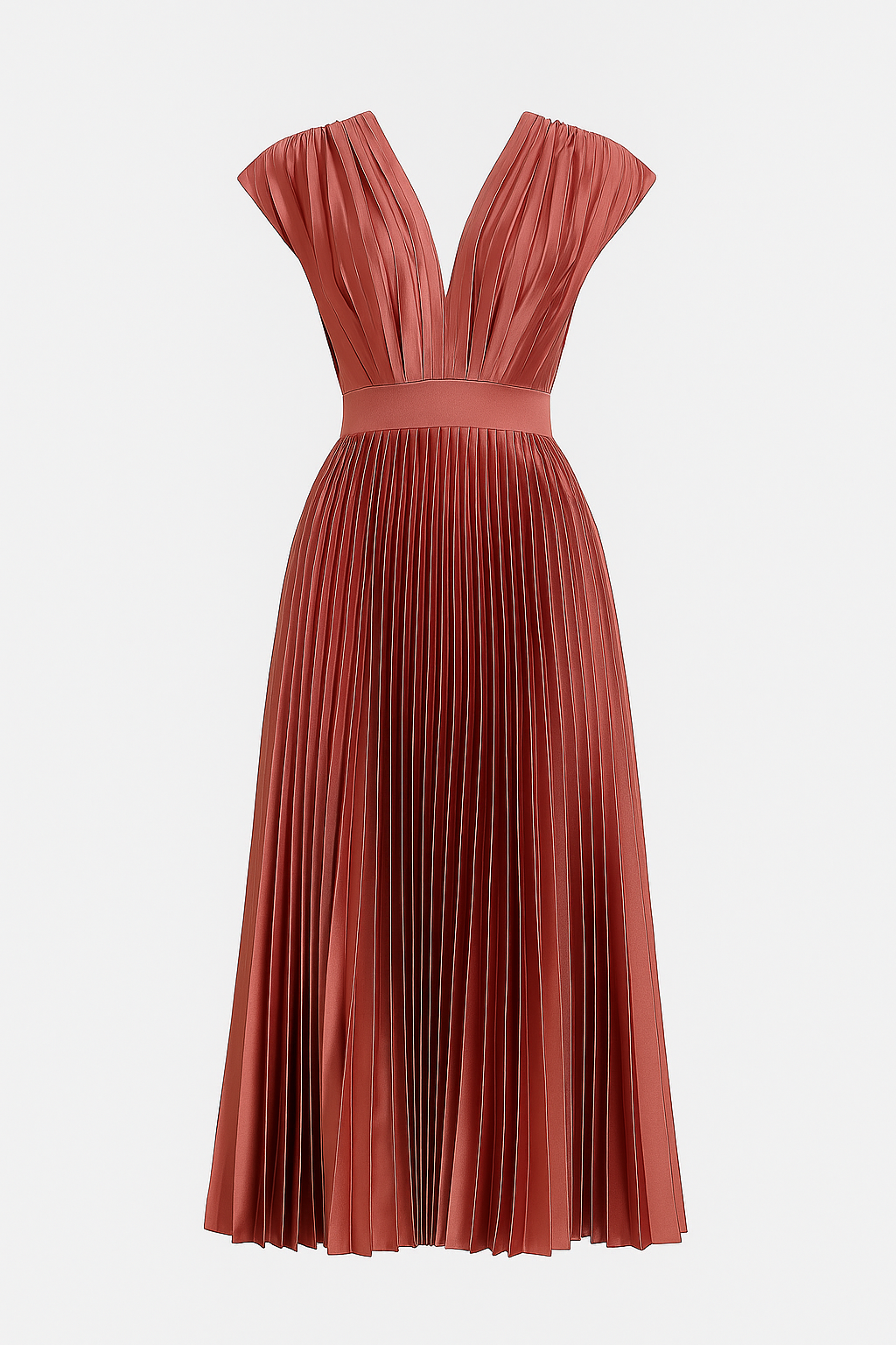 Robe Midi Femme Élégante Plissée avec Décolleté en V - Parfaite pour Chaque Occasion