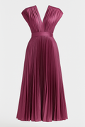 Robe Midi Femme Élégante Plissée avec Décolleté en V - Parfaite pour Chaque Occasion