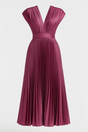 Robe Midi Femme Élégante Plissée avec Décolleté en V - Parfaite pour Chaque Occasion