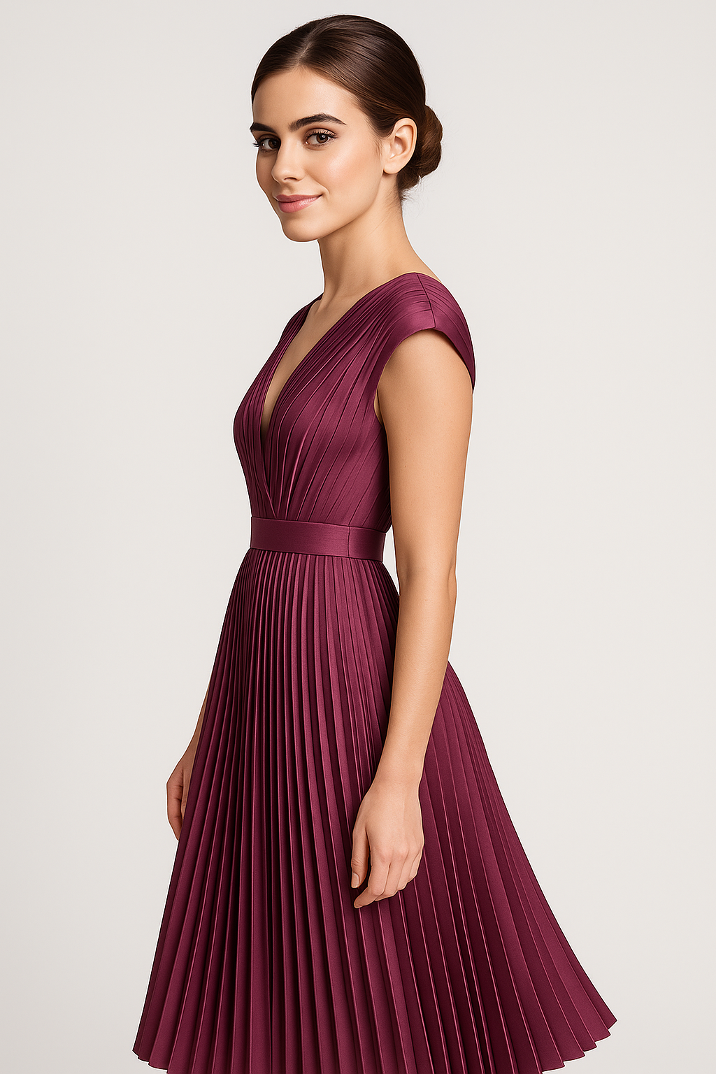 Robe Midi Femme Élégante Plissée avec Décolleté en V - Parfaite pour Chaque Occasion
