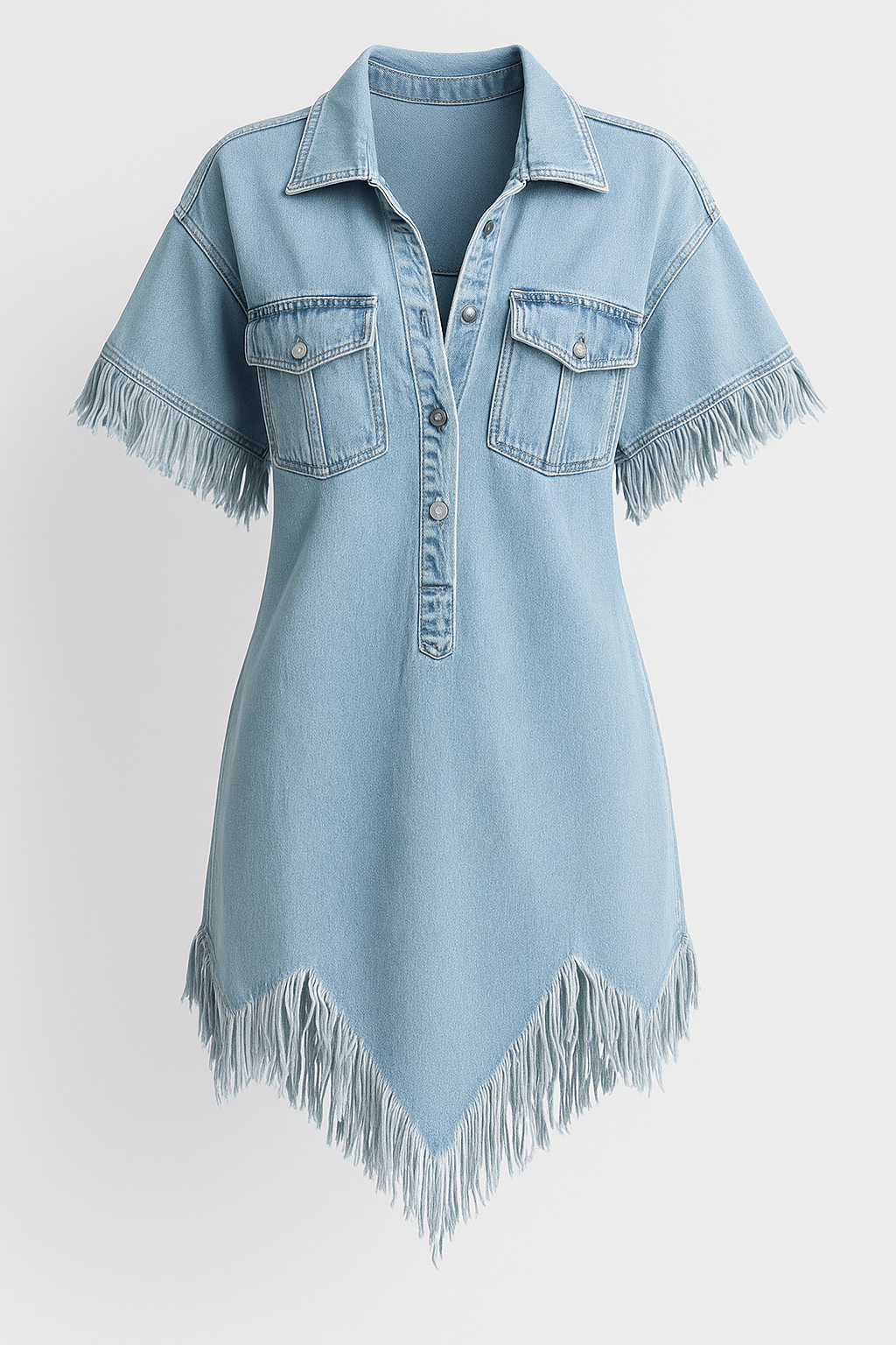 Abito Chemisier Donna Dakota – Denim con Frange Stile Bohème