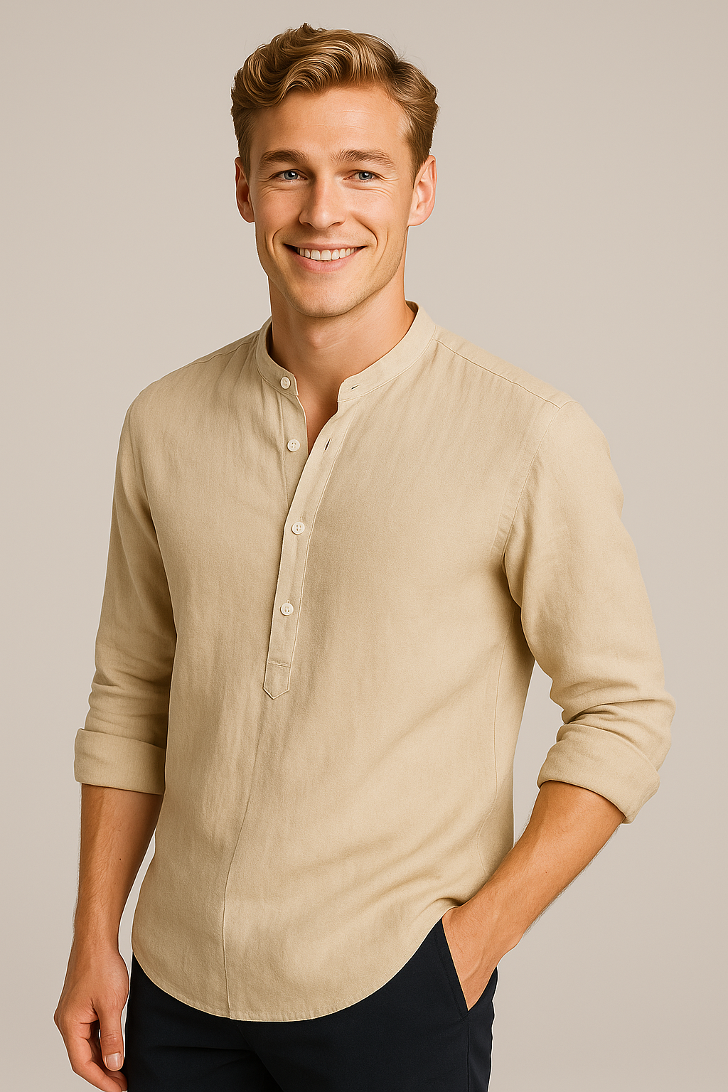 Chemise Homme Légère en Lin, Respirante, Manches Longues