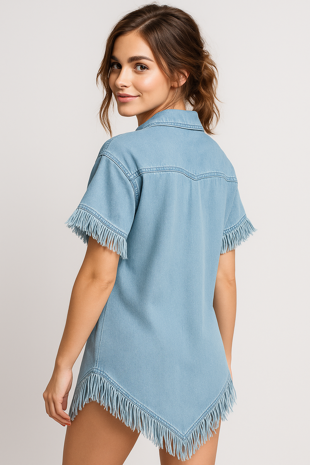 Abito Chemisier Donna Dakota – Denim con Frange Stile Bohème