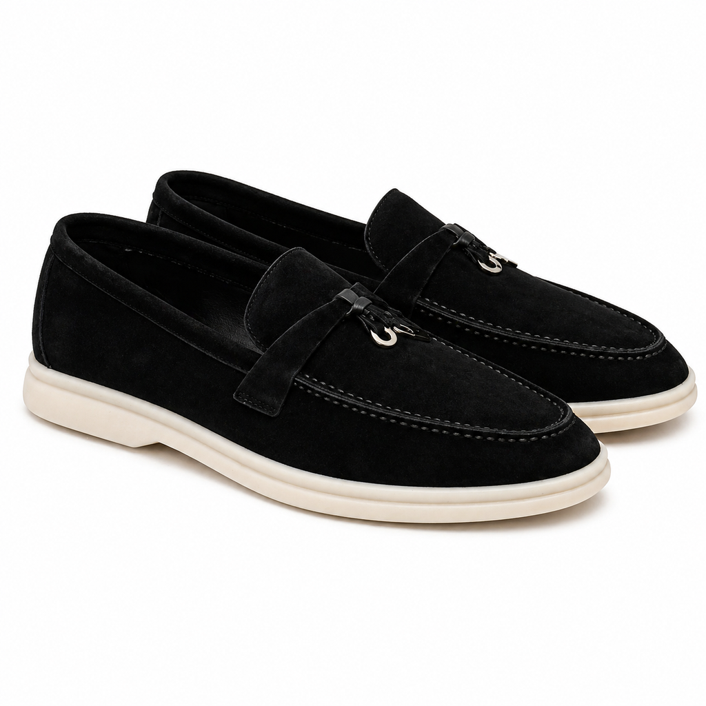 : Mocassin homme élégant - Cuir nubuck et confort estival dans Noir de Marche Lino