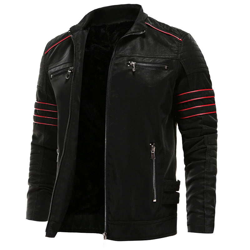 Kleding en accessoires > Kleding > Buitenkleding > Jassen en jacks : Veste Biker Homme en Cuir Synthétique avec Bandes Contrastées dans Noir de Roselva