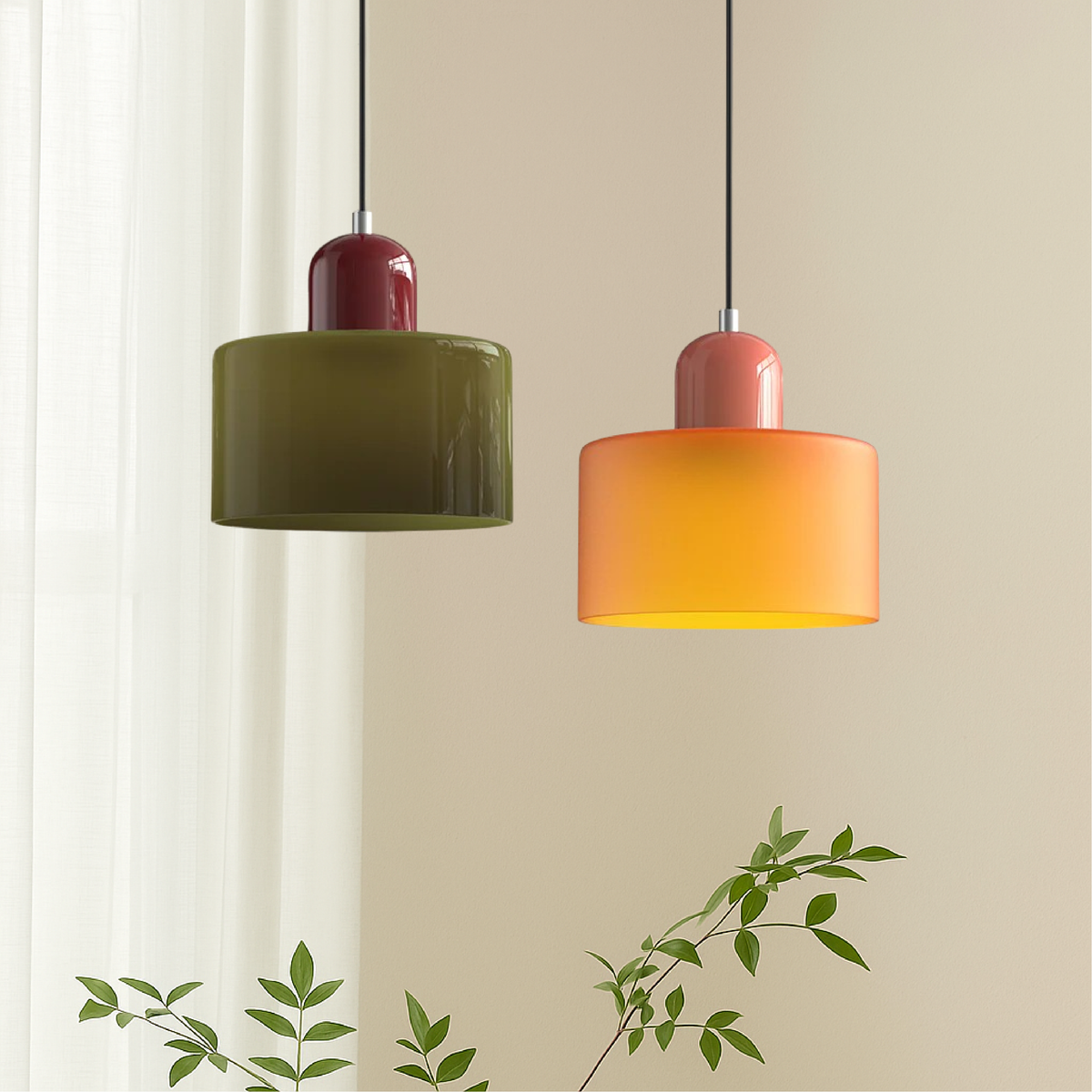 Lighting : Suspension Bauhaus en Verre Coloré – Pièce Rétro Audacieuse dans Rose de Marche Lino