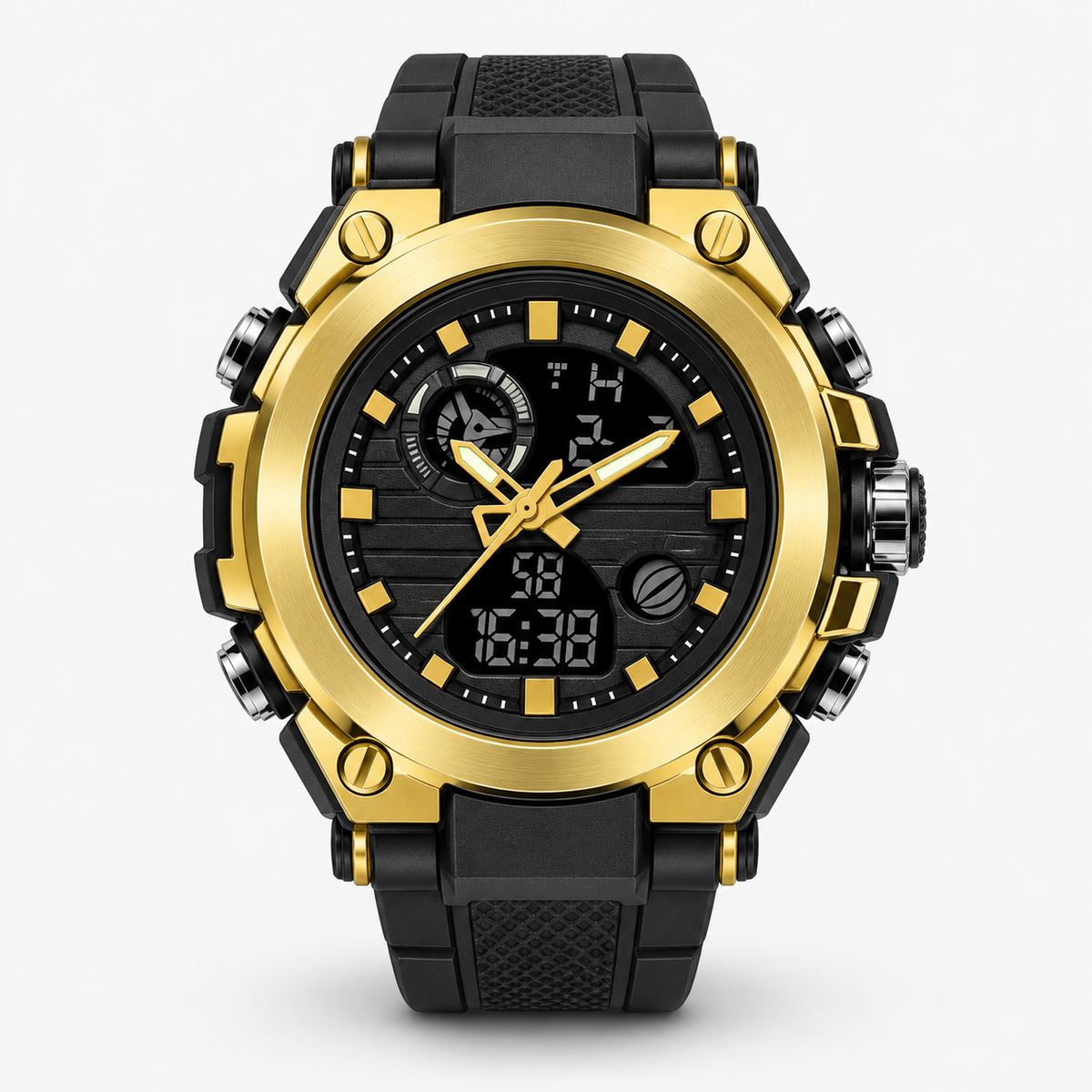 Watch : Montre Digitale Homme TitanGuard Noire - Étanche 50m, Robuste Militaire Tactique Multi-fonctions dans Or de Marche Lino
