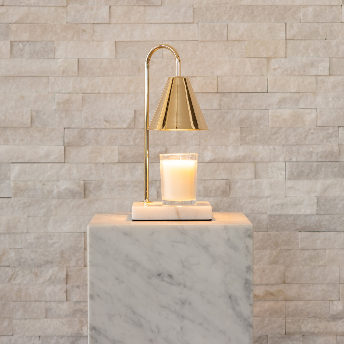 : Lampe Chauffe-Bougie en Marbre dans Or - Marbre Blanc de Marche Lino