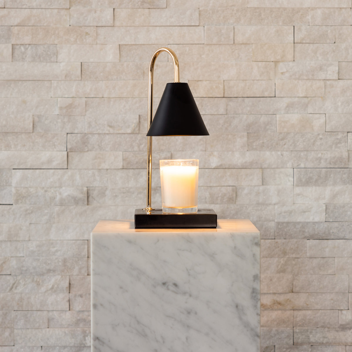 : Lampe Chauffe-Bougie en Marbre dans Noir - Marbre Noir de Marche Lino