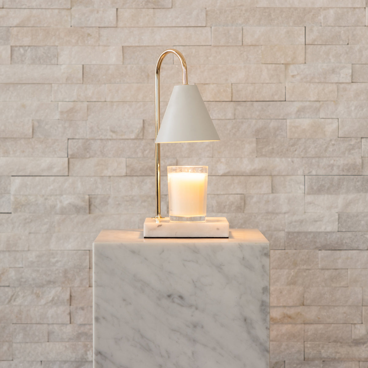 : Lampe Chauffe-Bougie en Marbre dans Blanc - Marbre Blanc de Marche Lino