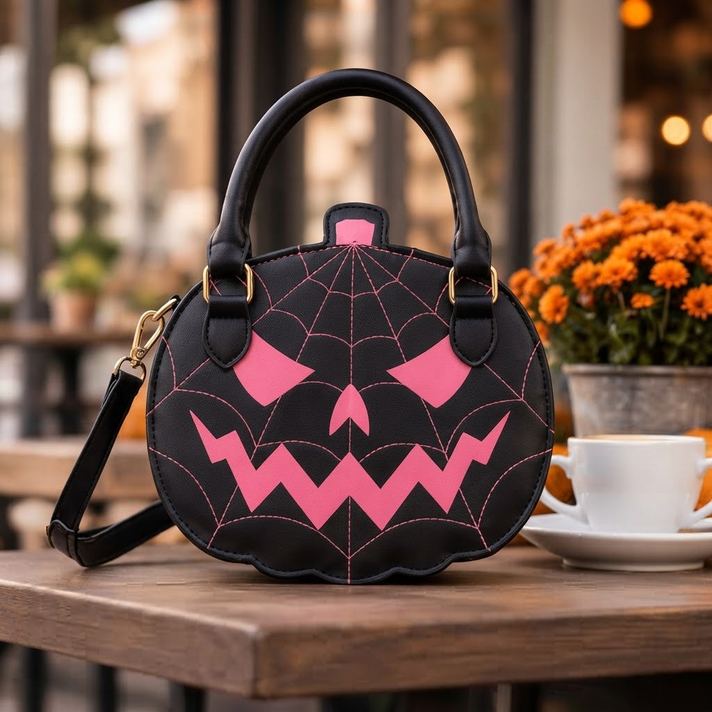 Sac à Main Citrouille en Cuir Végan - Accessoire d'Halloween