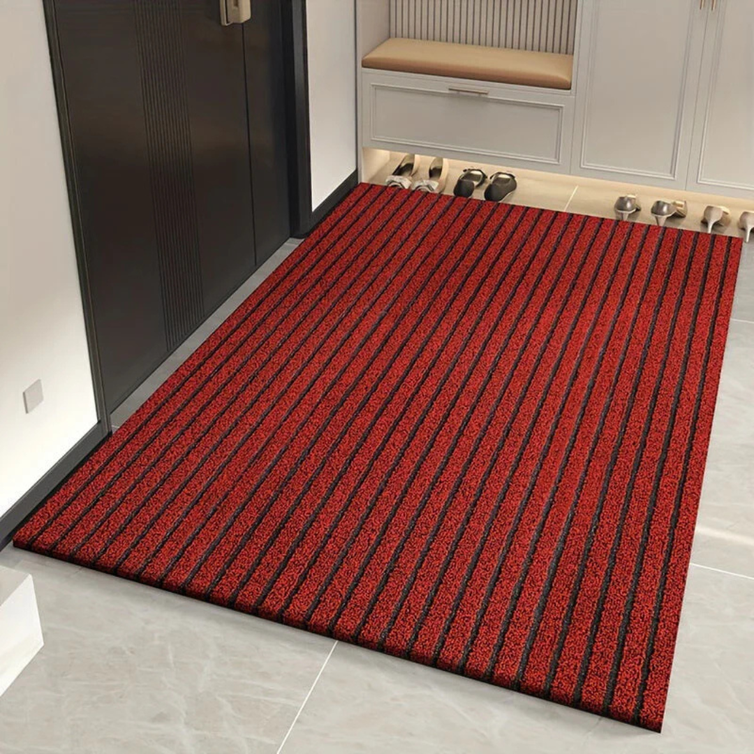 Doormat : Paillasson d’Entrée à Rayures pour Intérieur et Extérieur dans Rouge de Marche Lino