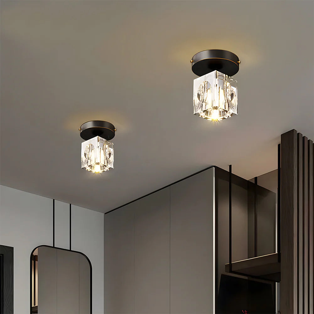 Plafonnier Cristal Géométrique - Finition Moderne Noire ou Dorée