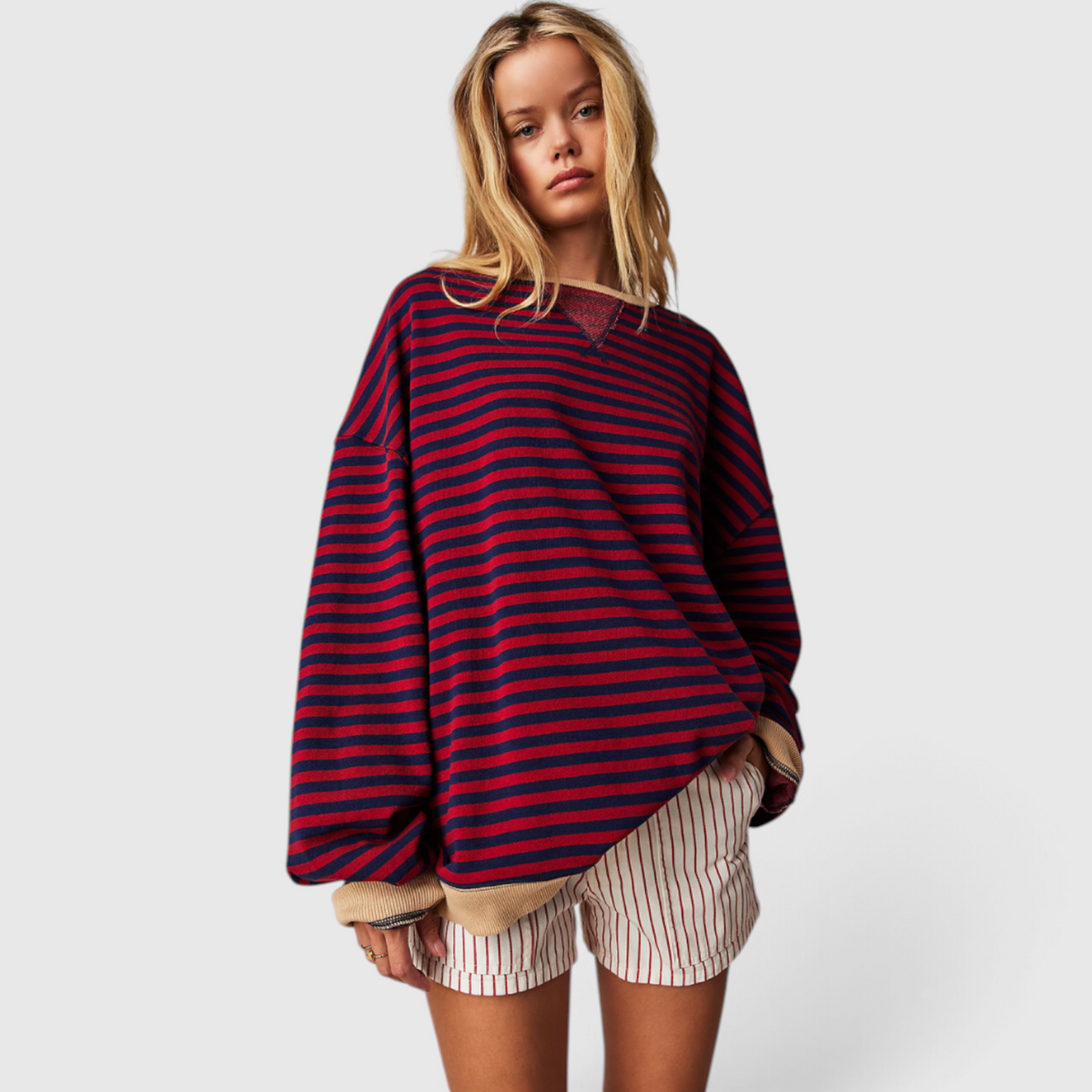 Pull Rayé Col Rond Femme - Haut en Maille Casual