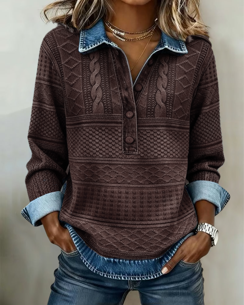Sweatshirt : Sweat-shirt Chic à Col Semi-Boutonné Sweatshirt dans de Marche Lino