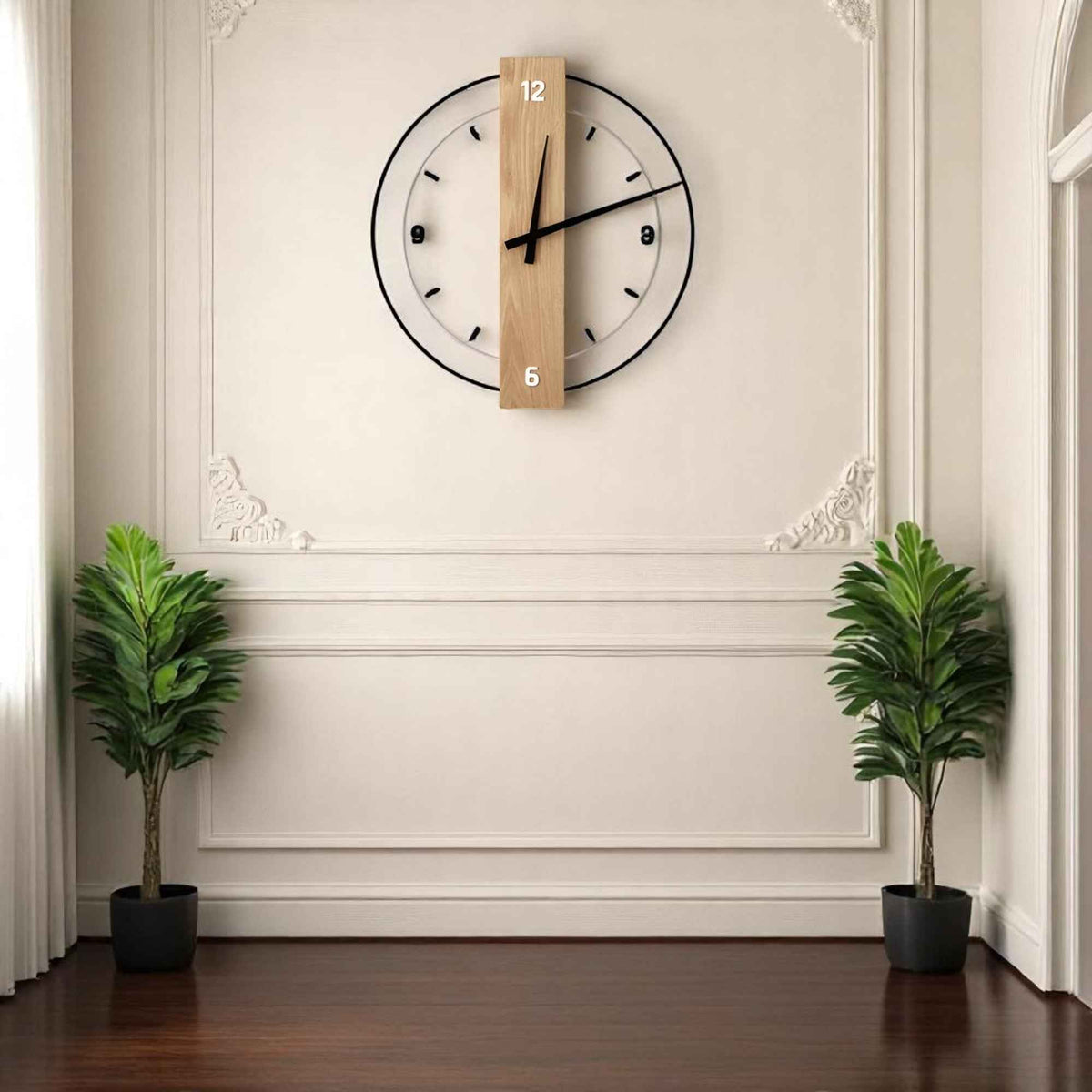 Horloges murales : Horloge Murale en Bois Design Accessoire De Salon dans de Marche Lino