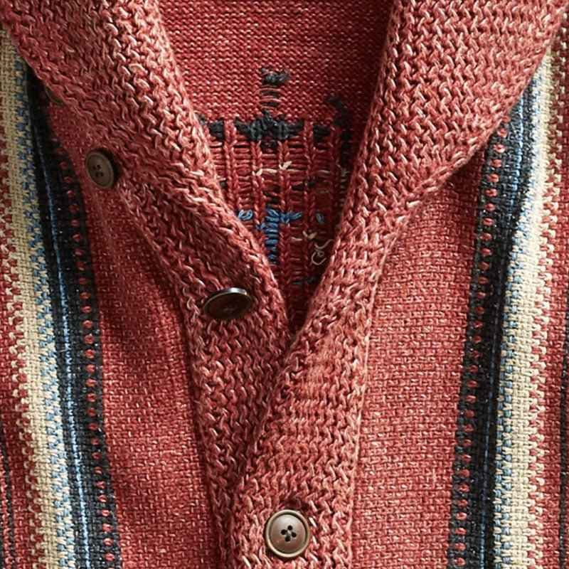 Cardigan Homme Vintage en Tricot Jacquard à Revers, Style Intemporel et Confort Douillet