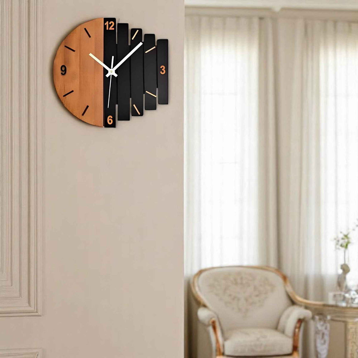 Horloges murales : Grande Horloge Murale en Bois Design Accessoires De Salon dans de Marche Lino
