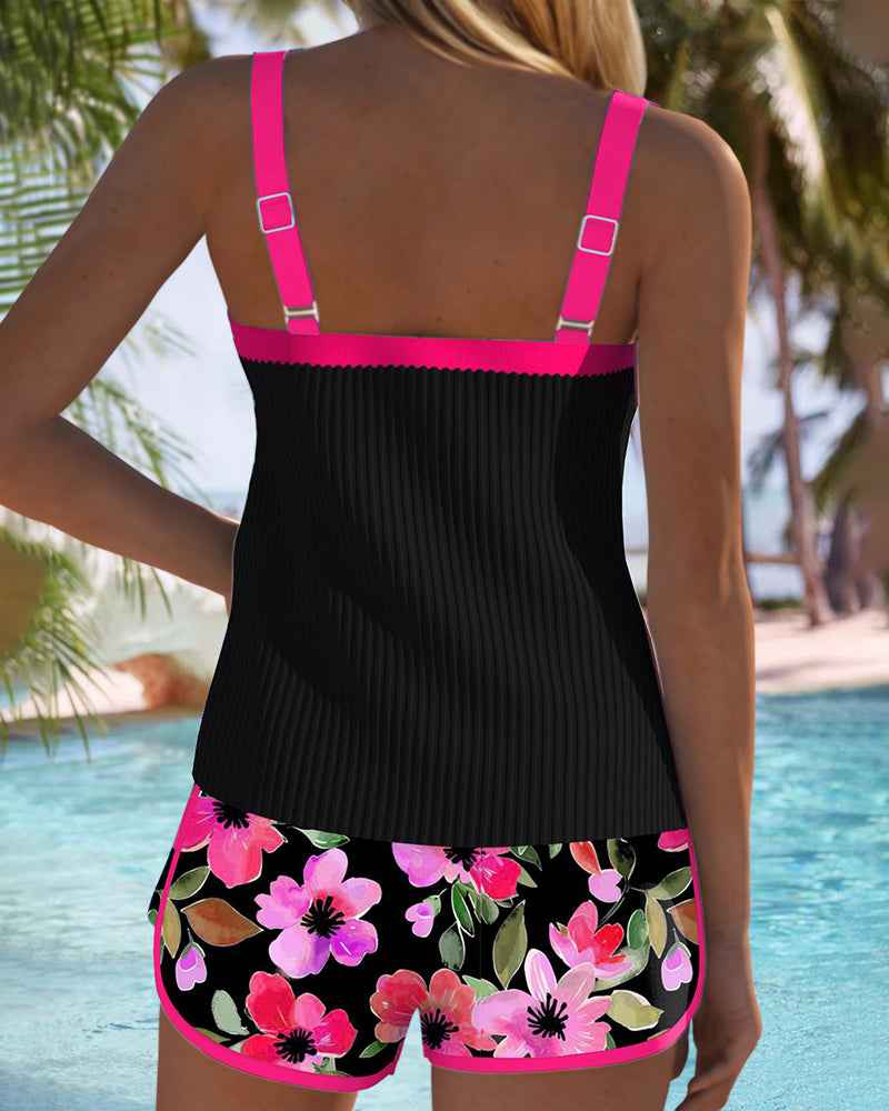 Haut de Maillot de Bain Tankini Maren à Imprimé Floral avec Bas Boxer Assorti