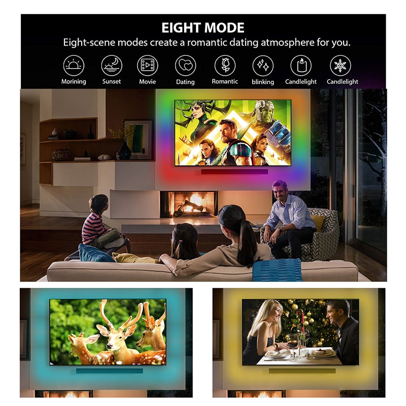 LED Strip Light : Bandeau LED WiFi Intelligent – 8 Modes avec Synchronisation Musicale dans de Marche Lino