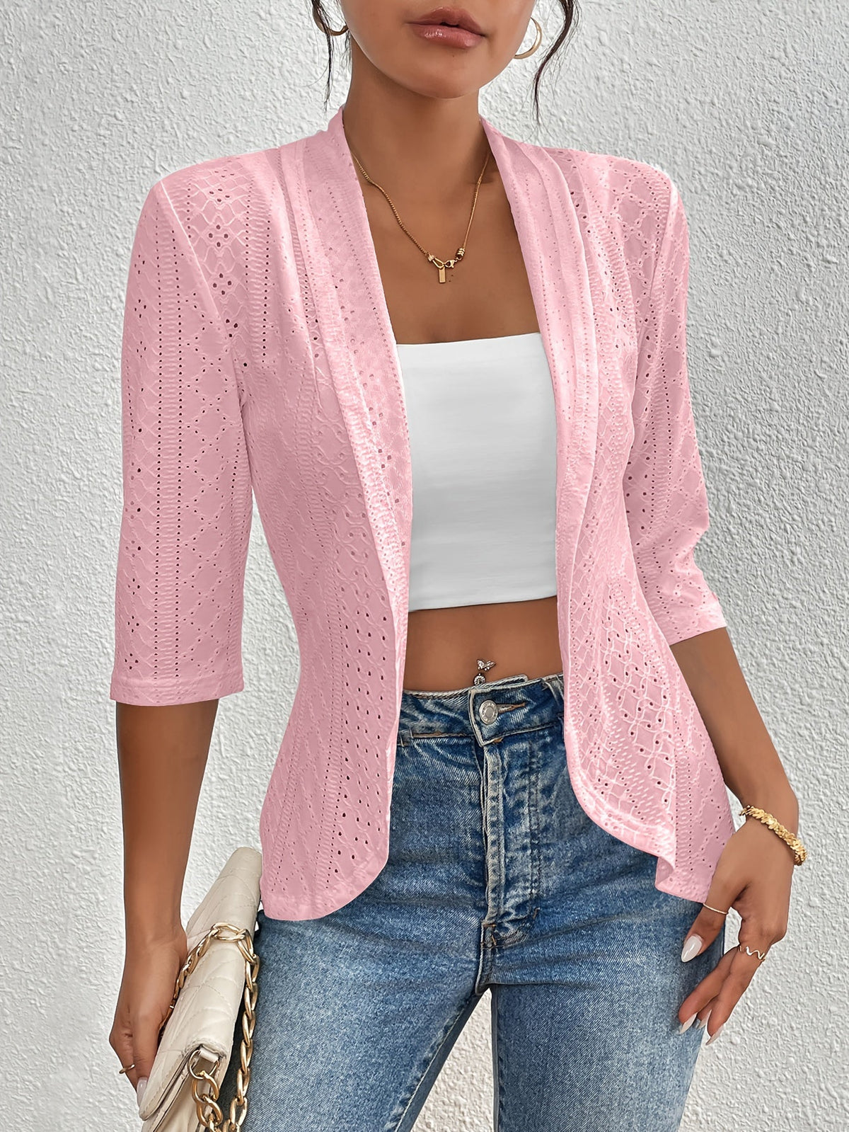 Jackets : Veste Ouverte Femme - Pièce Légère à Superposer dans Rose de Roselva