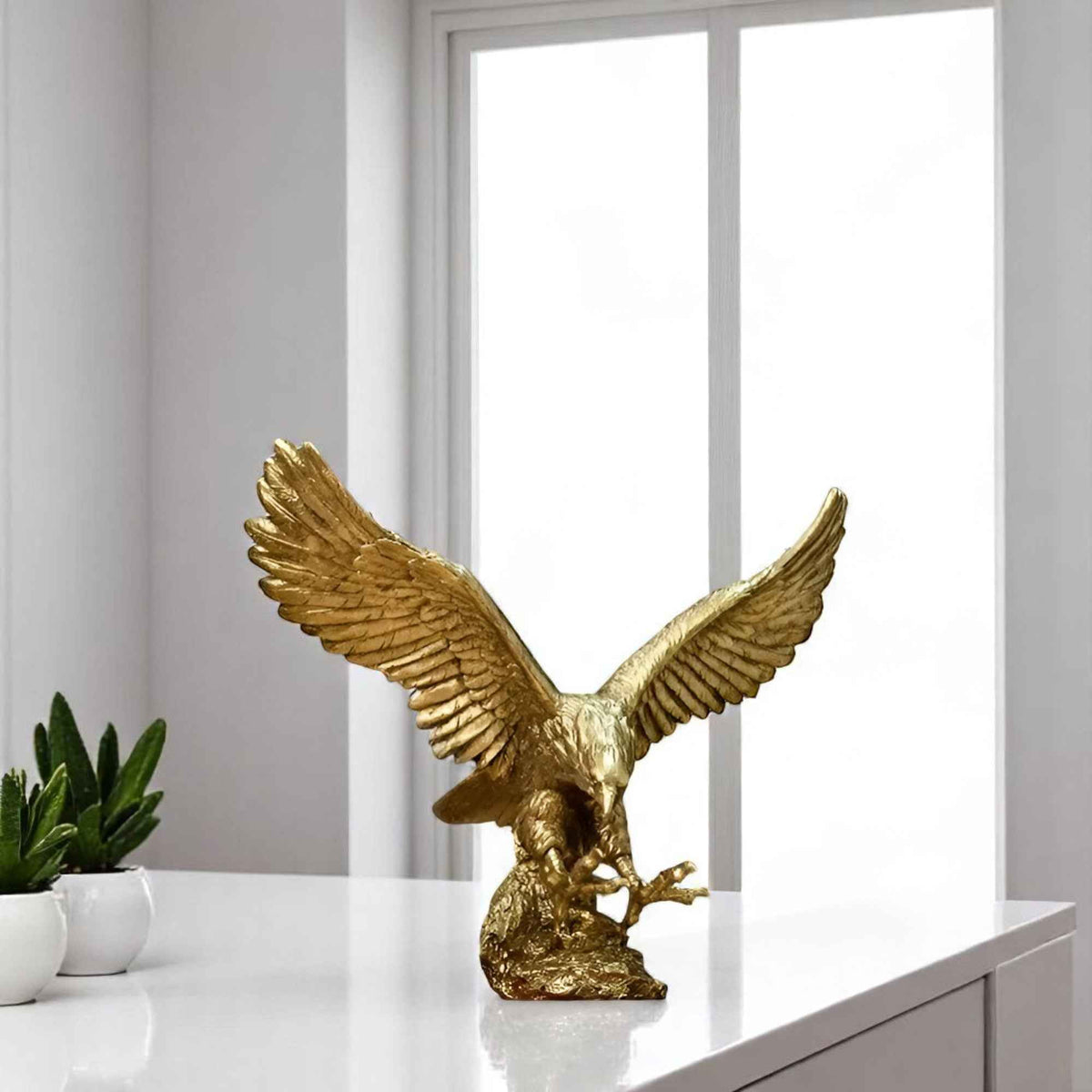 Figurines et statues : Statue Murale Aigle Doré en Polyresine 3D – Décoration Moderne pour Intérieur/Extérieur dans de Marche Lino