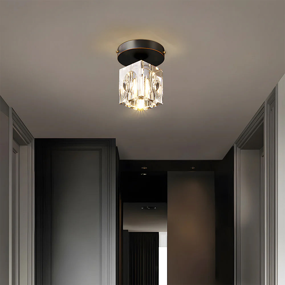 Plafonnier Cristal Géométrique - Finition Moderne Noire ou Dorée