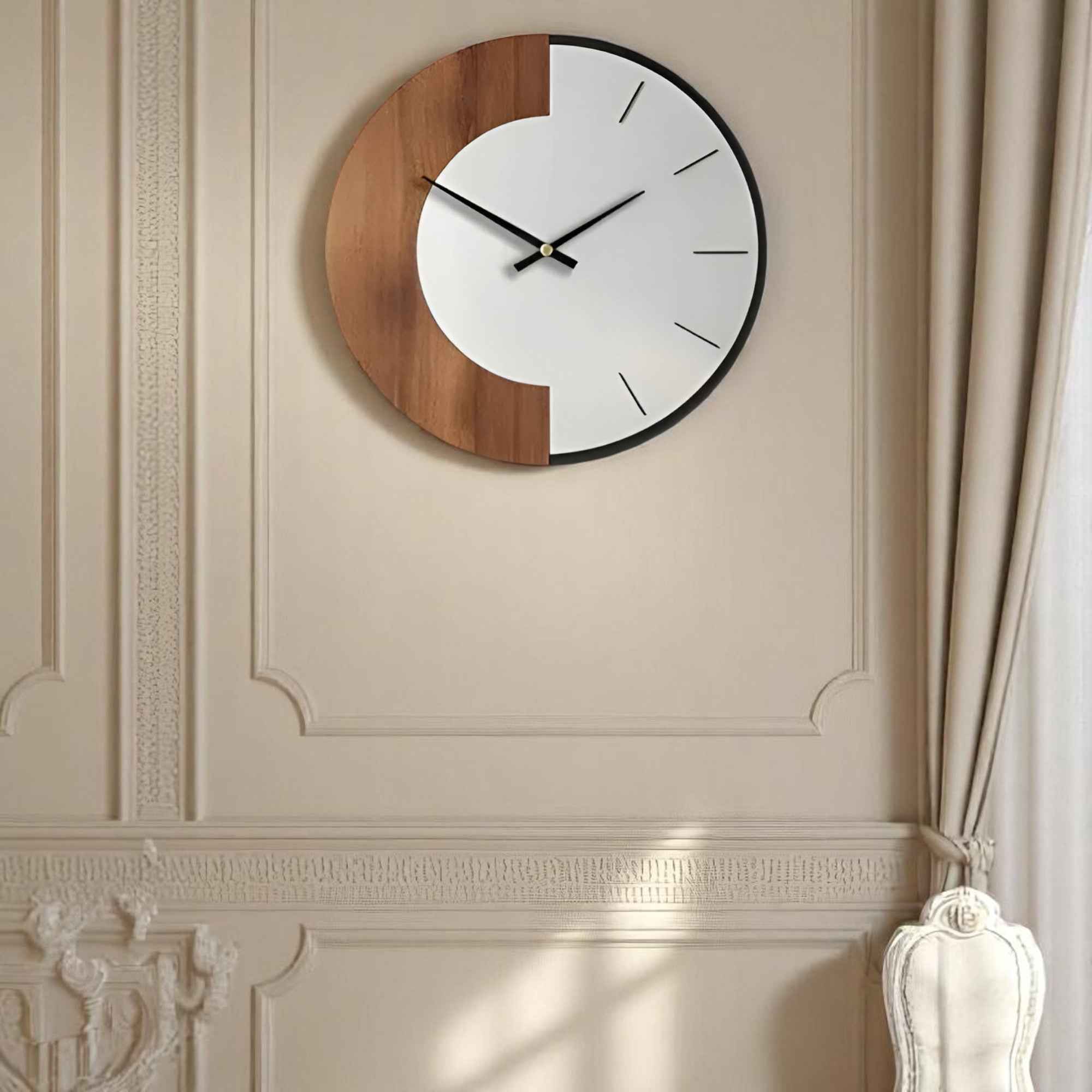 Horloges murales : Grande Horloge Murale en Bois Naturel Accessoire Mural dans de Marche Lino