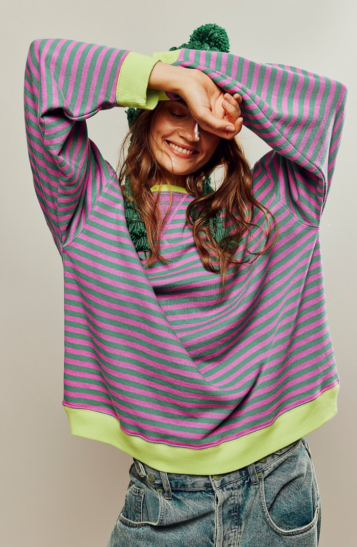Pull Rayé Col Rond Femme - Haut en Maille Casual