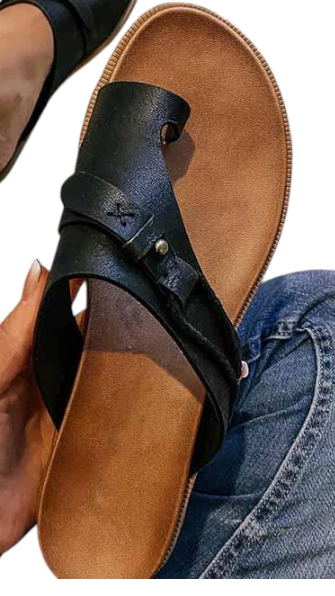 Sandales artisanales en cuir à bride croisée et anneau d'orteil Femme
