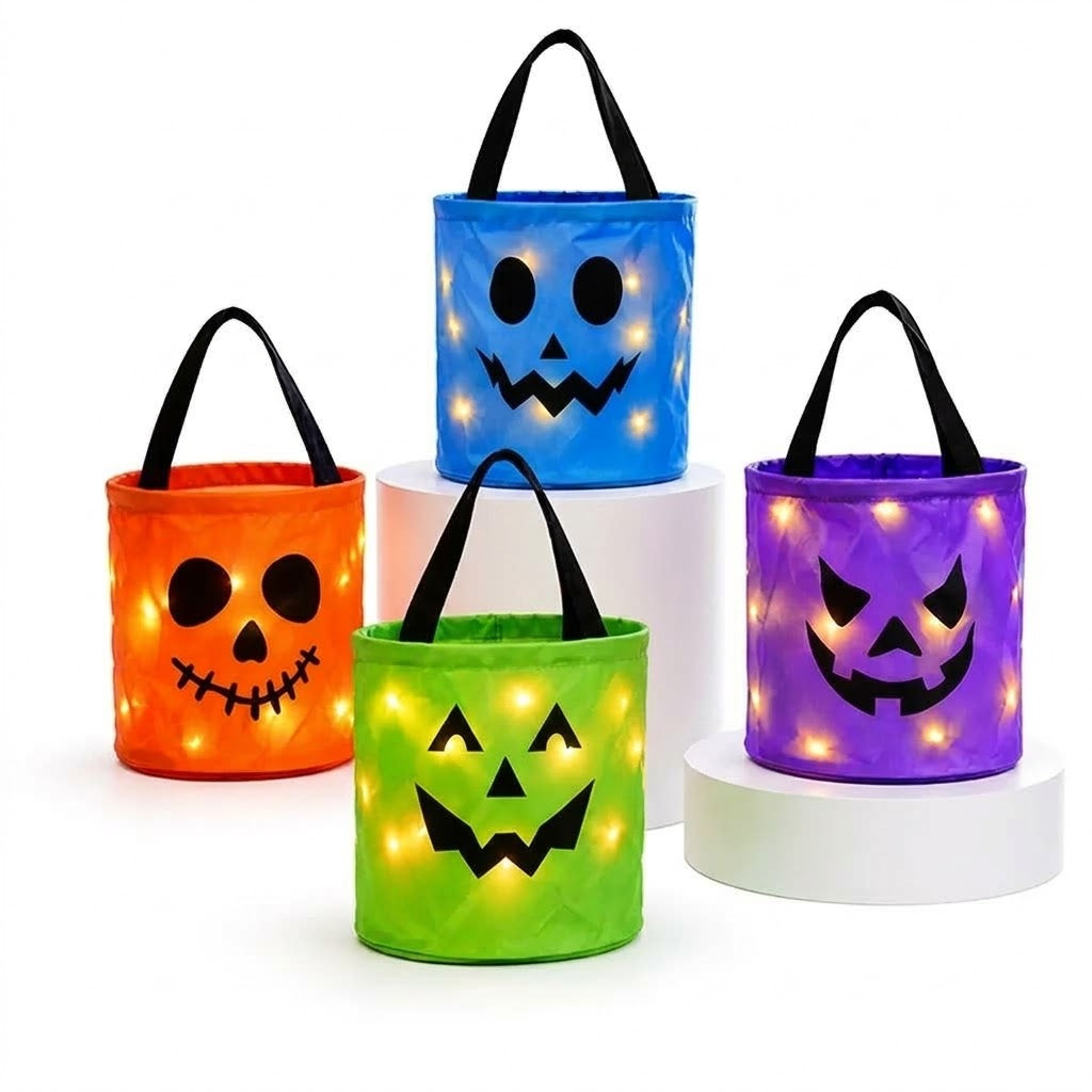 Panier à Bonbons Citrouille LED avec Poignée pour Halloween
