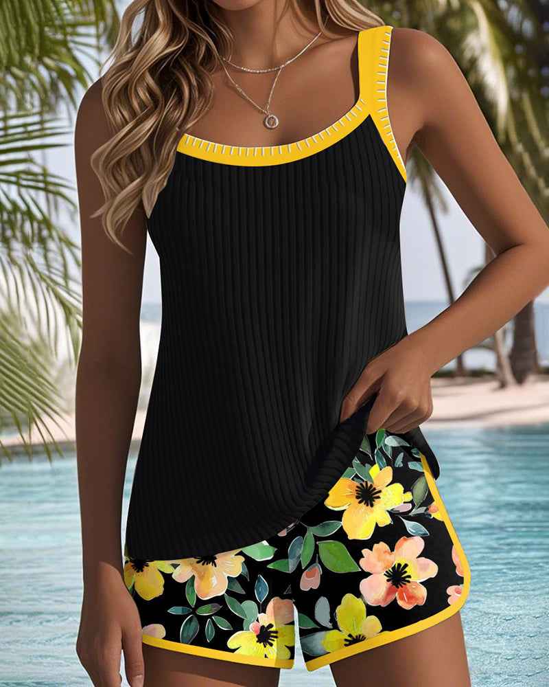 Haut de Maillot de Bain Tankini Maren à Imprimé Floral avec Bas Boxer Assorti