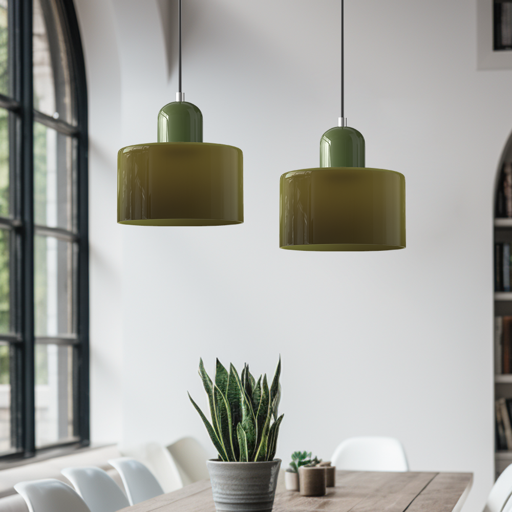 Lighting : Suspension Bauhaus en Verre Coloré – Pièce Rétro Audacieuse dans Orange de Marche Lino