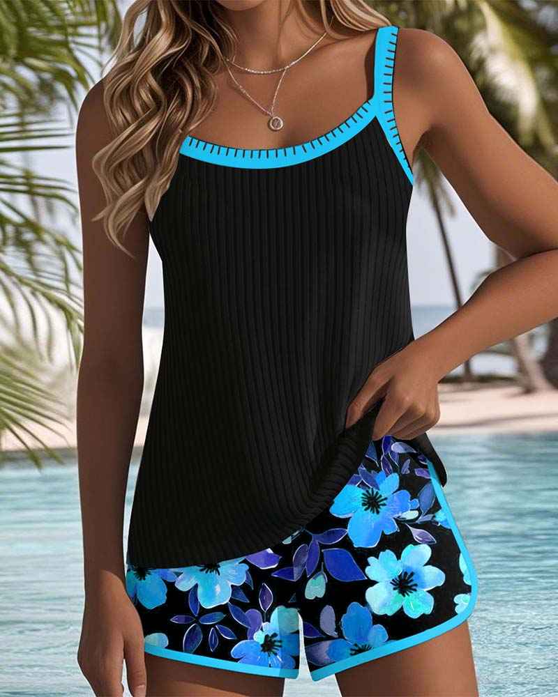 Haut de Maillot de Bain Tankini Maren à Imprimé Floral avec Bas Boxer Assorti