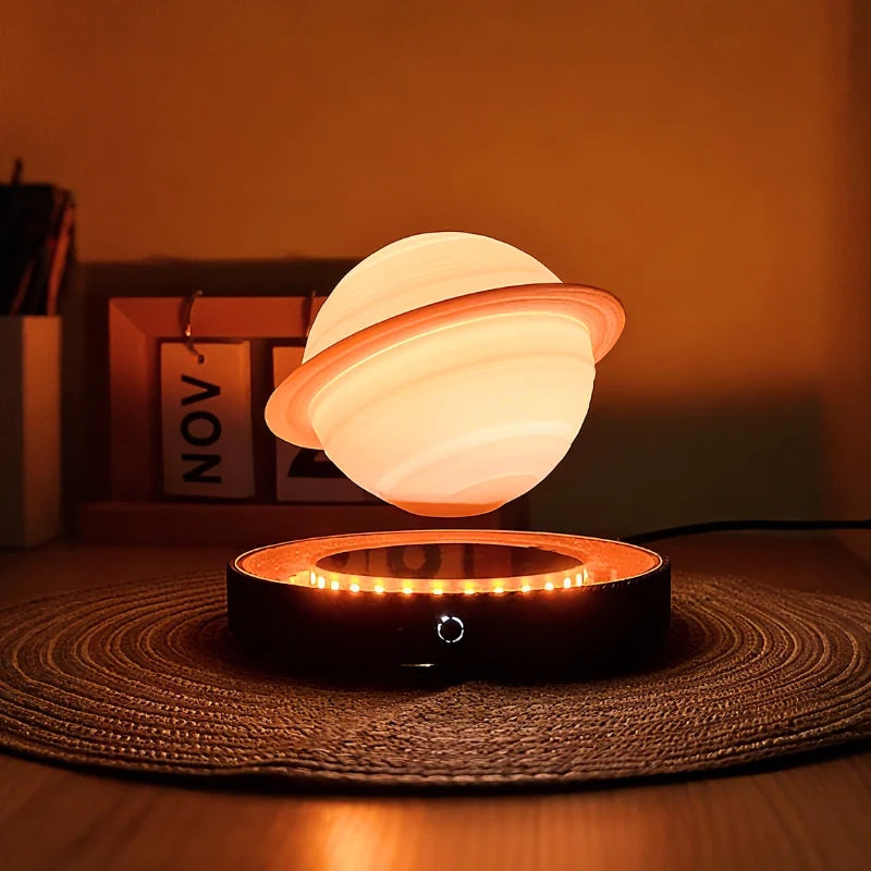 Home Decor : Lampe Lévitante EtherealOrbit – Lumière Flottante Magnétique Lune & Saturne dans de Marche Lino