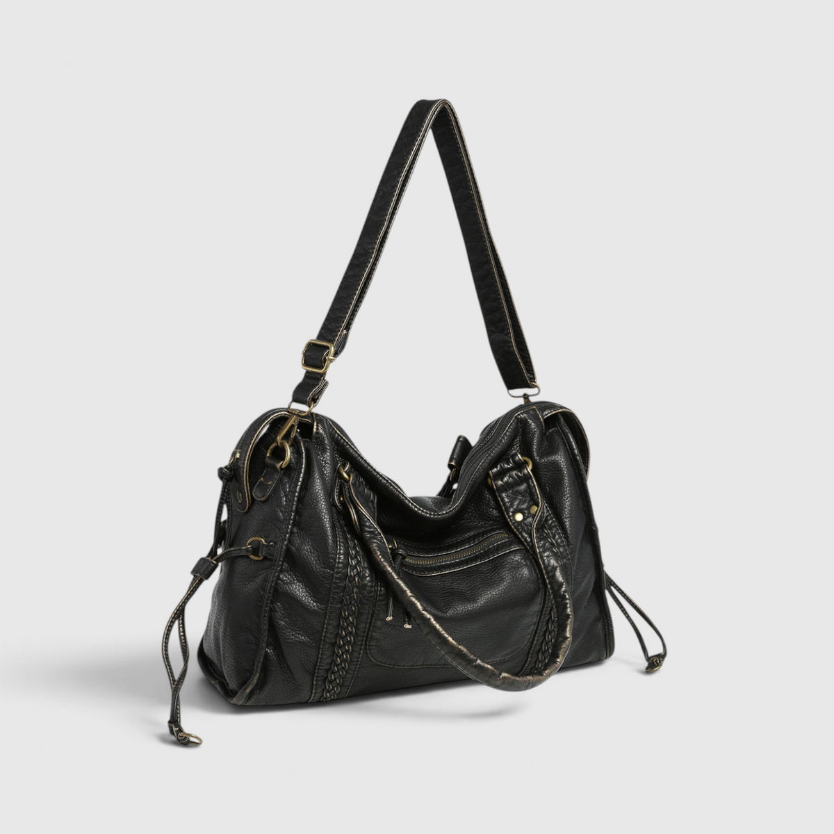 Shoulder Bag : Sac à Épaule Noir Femme – Sac à Main Tendance en Simili Cuir avec Poches Zippées dans de Marche Lino