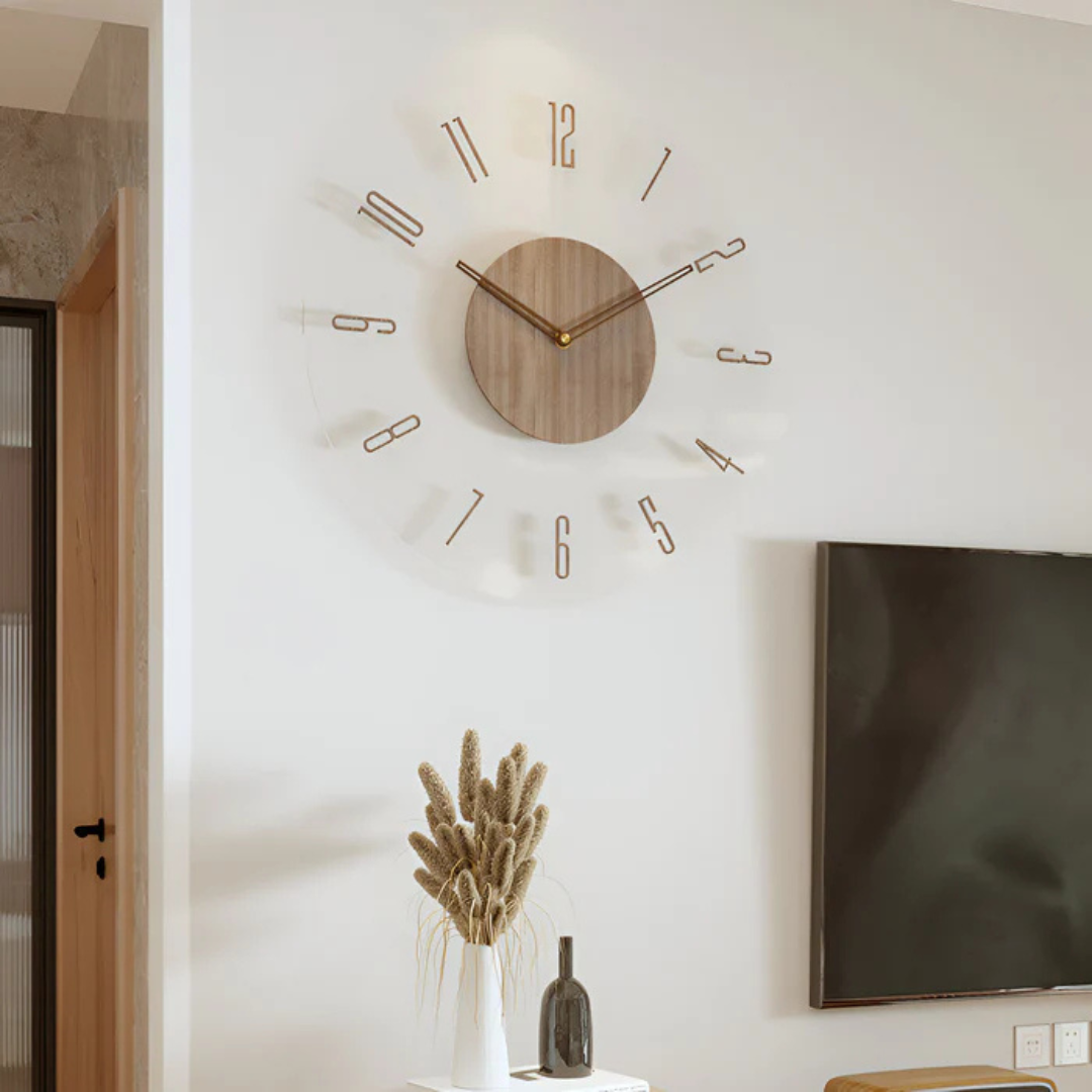 Wall Clock : Horloge Murale Moderne 30cm – Acrylique & Bois, Mécanisme Silencieux dans B de Marche Lino