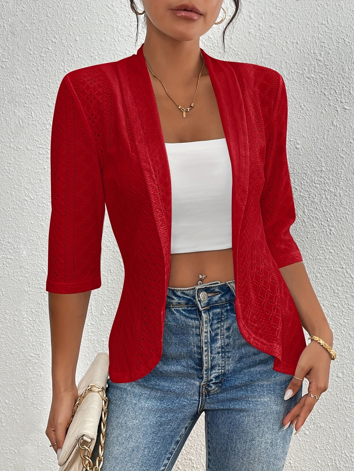 Jackets : Veste Ouverte Femme - Pièce Légère à Superposer dans Rouge de Roselva