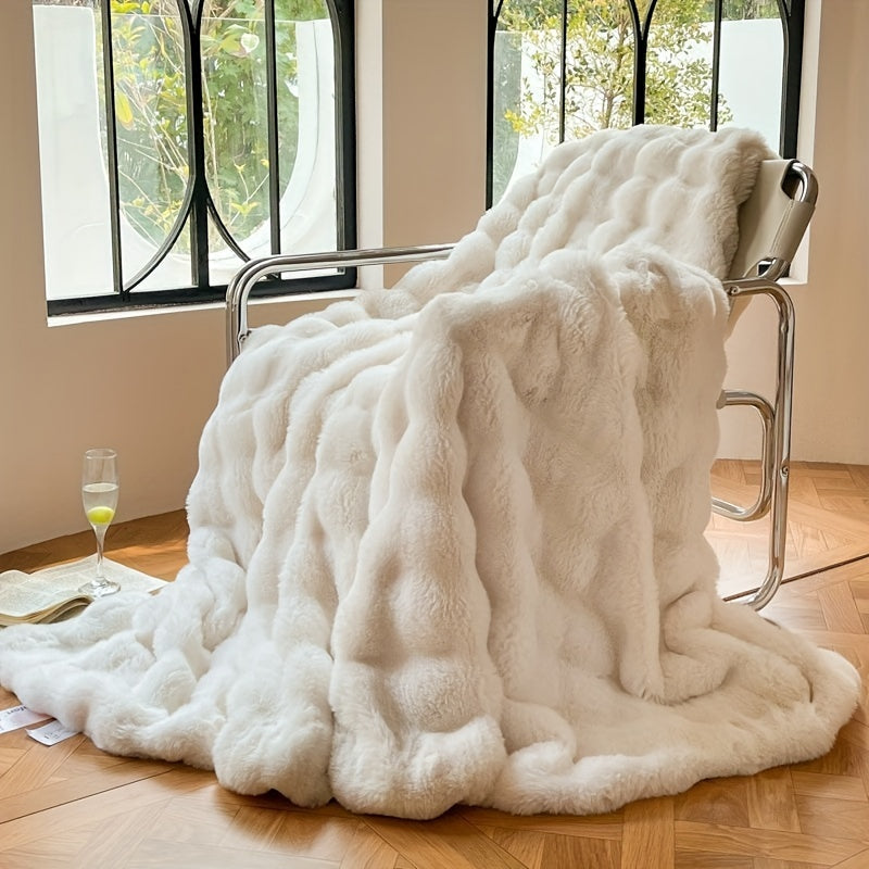 : Plaid Polaire Texture Bulle dans Blanc Crème de Marche Lino