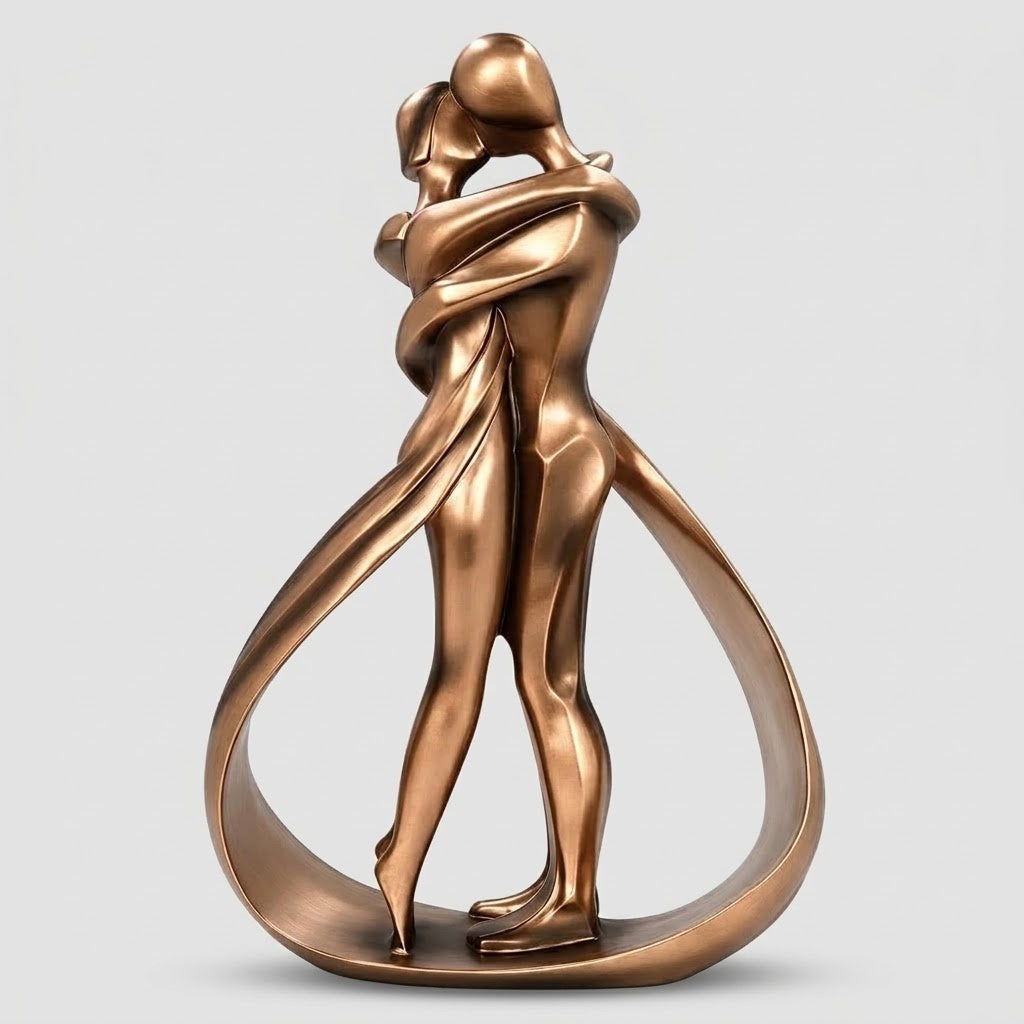 Huis en tuin > Decoratie > Kunst > Beelden, sculpturen en standbeelden : Sculpture Couple Enlacé - Statue Décorative en Résine Ton Bronze dans de Roselva
