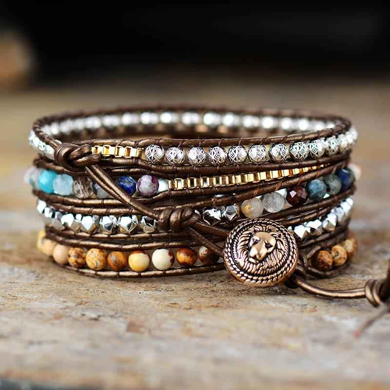 Énergie curative à ancrer Apprendre Bracelet enveloppant Cuir Homme
